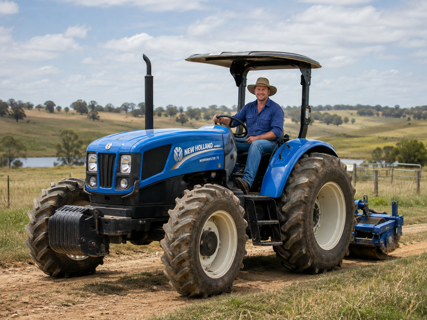 Farmer driving a tractor on rural farmland near Ipswich